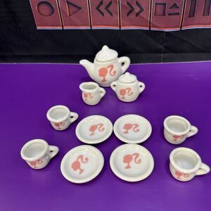 Fashion Doll 11 Piece Porcelain Pink Retro Logo Tea Set